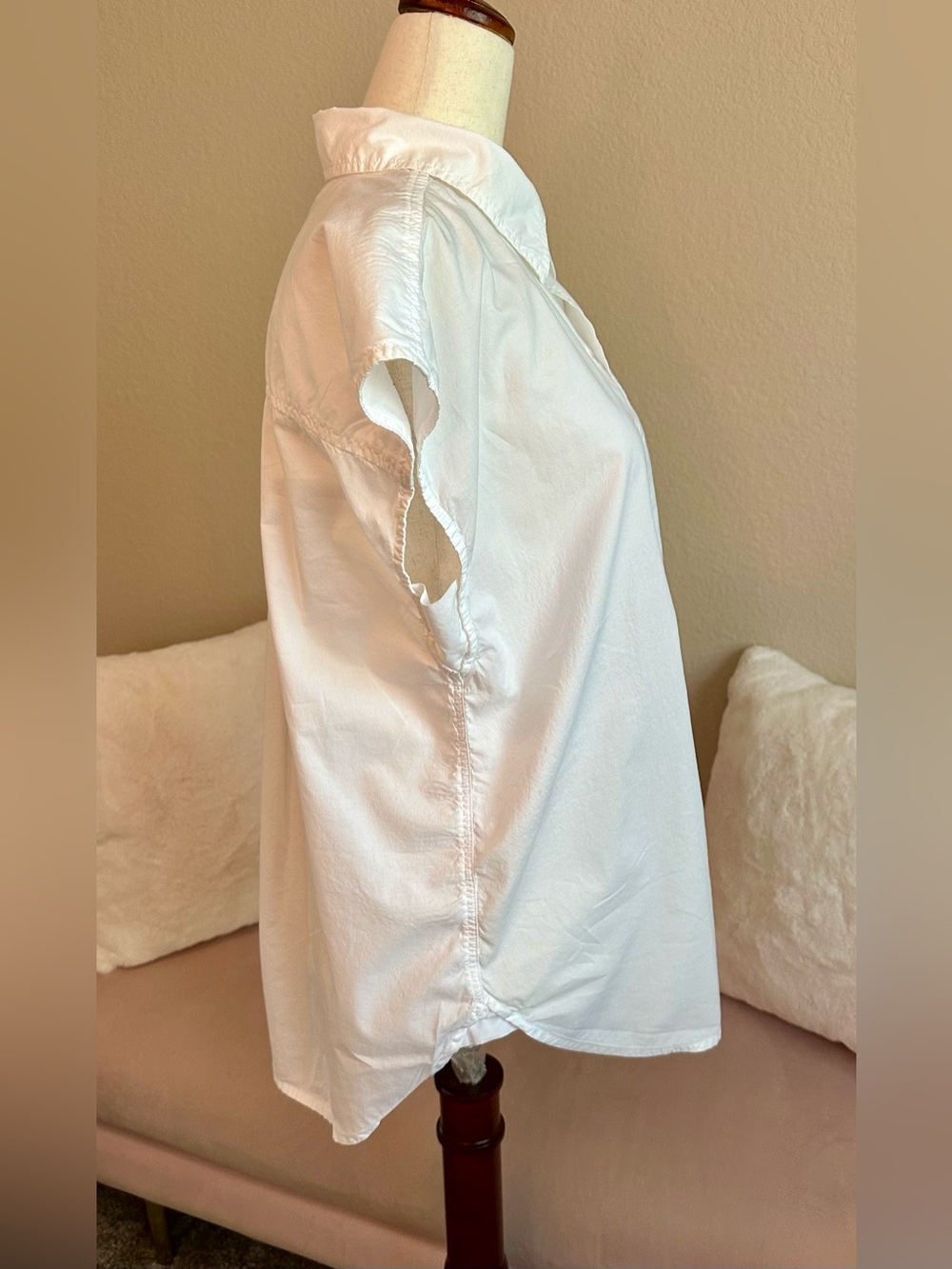 AMO Shirt Button Up Cap Sleeve White Cotton Top Women’s Small Minimalist Classic - Picture 4 of 11